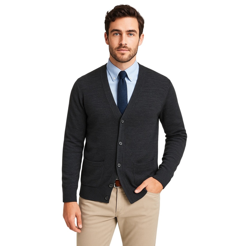 Bonobos‎ Cardigan Sweater Dark Gray Wool Blend Casual Academia Minimalist Mens L